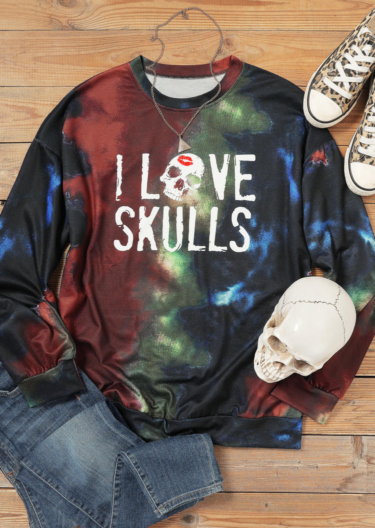 

Sweatshirts Halloween I Love Skulls Tie Dye Pullover Sweatshirt in Multicolor. Size