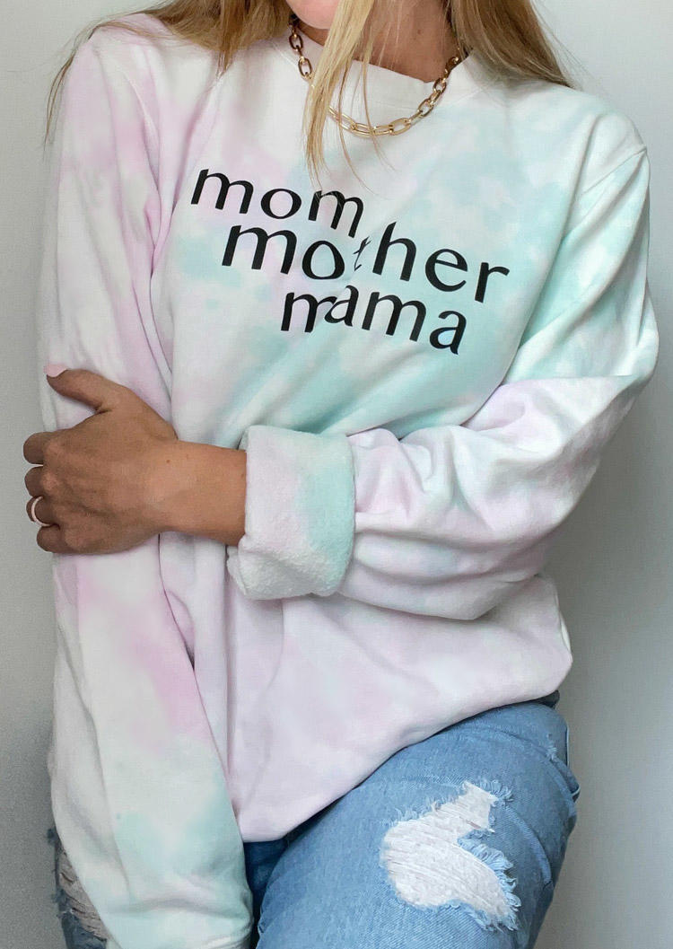 Sweatshirts Mom Mother Mama Tie Dye Long Sleeve Sweatshirt in White. Size: L,M