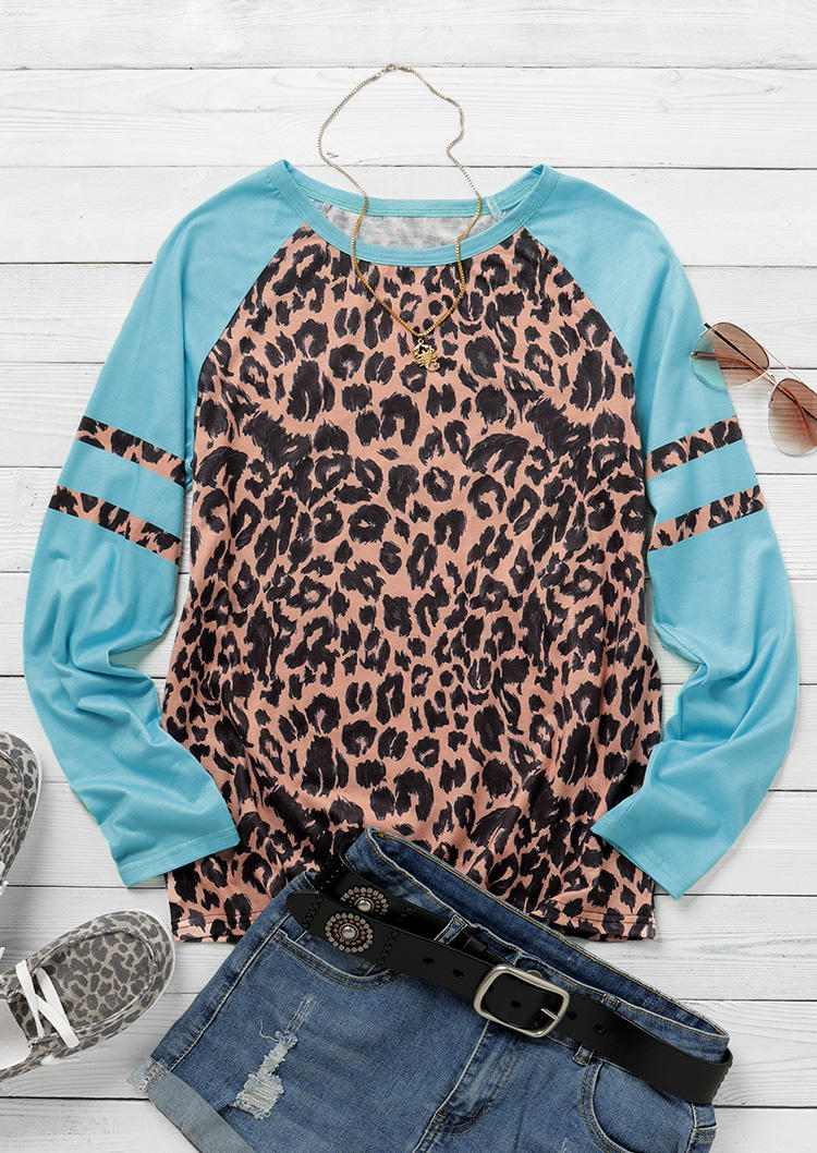 Leopard Colorful Splicing Long Sleeve Blouse