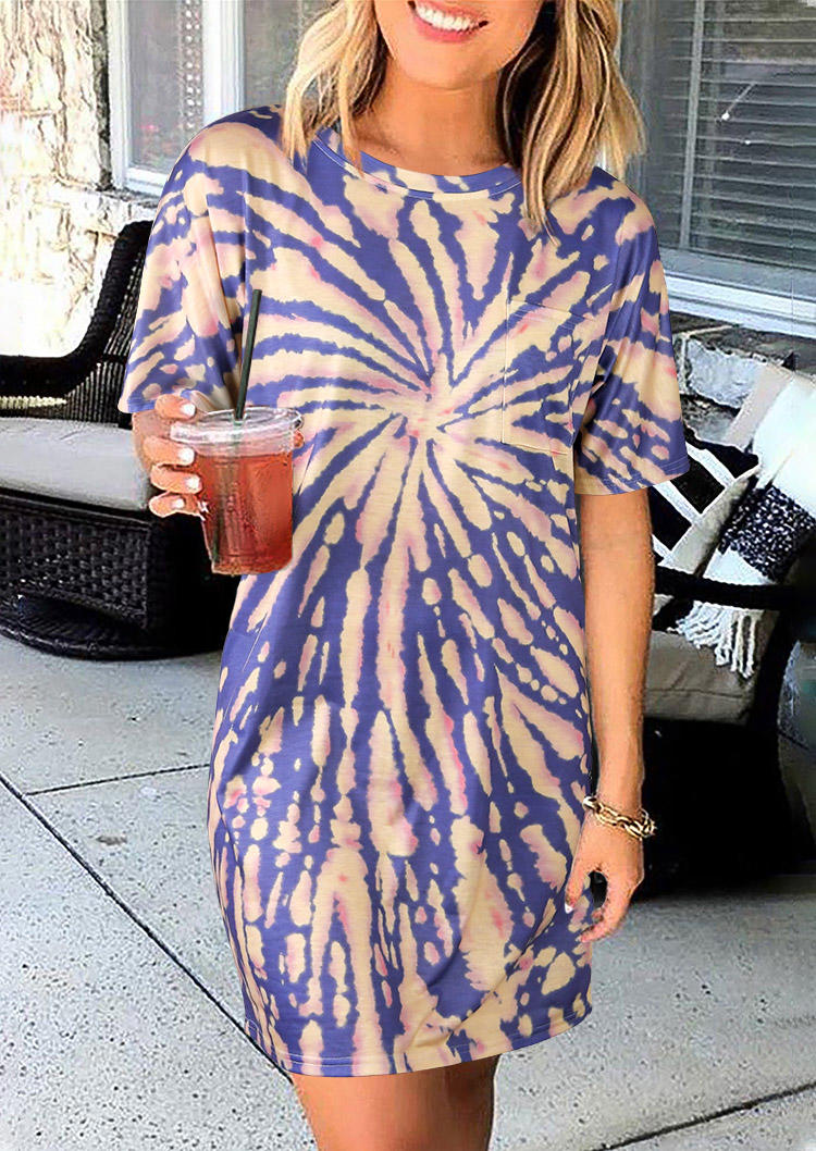 Tie Dye Short Sleeve O-Neck Mini Dress