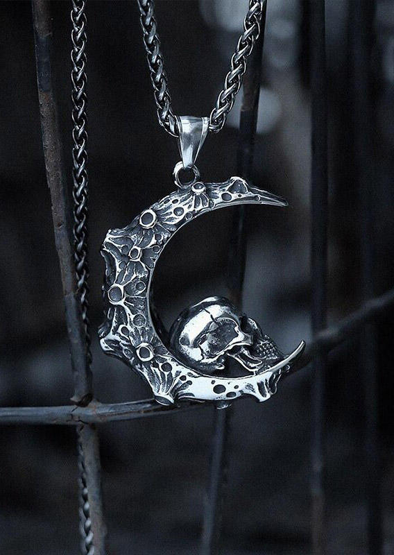 

Necklaces Halloween Skull Moon Pendant Necklace in Silver. Size