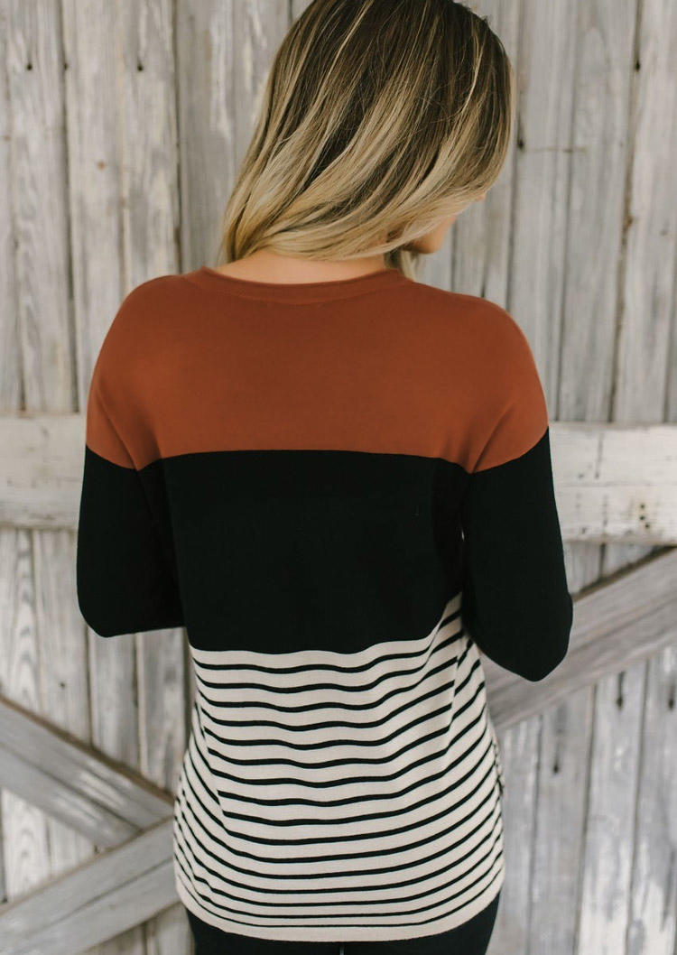 

Blouses Color Block Striped Long Sleeve Blouse in Multicolor. Size