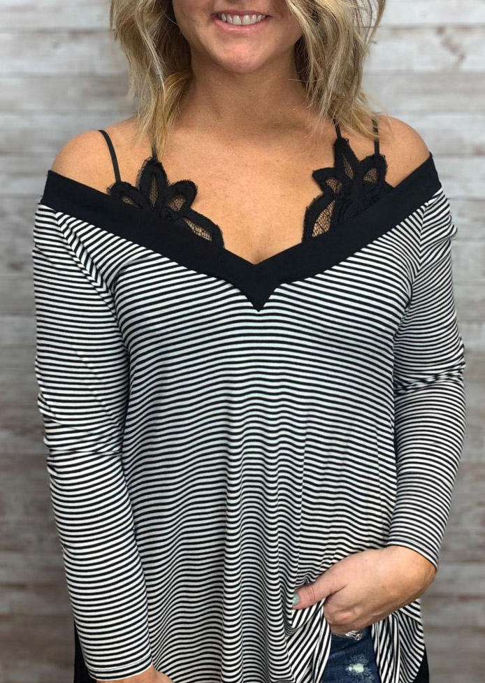 Striped Open Back Blouse without Black Camisole