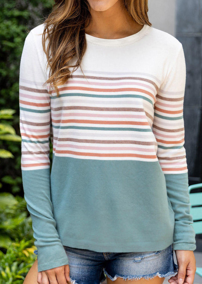 Blouses Color Block Striped Long Sleeve Blouse in Multicolor. Size: L,M,S