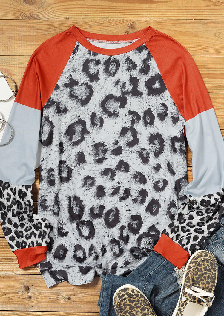 

T-shirts Tees Leopard Color Block Long Sleeve T-Shirt Tee in Leopard. Size: ,M,L,XL
