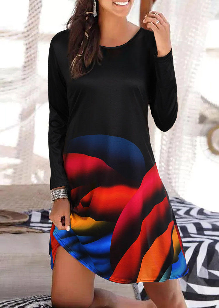 

Mini Dresses Colorful Painting Long Sleeve Mini Dress in Black. Size