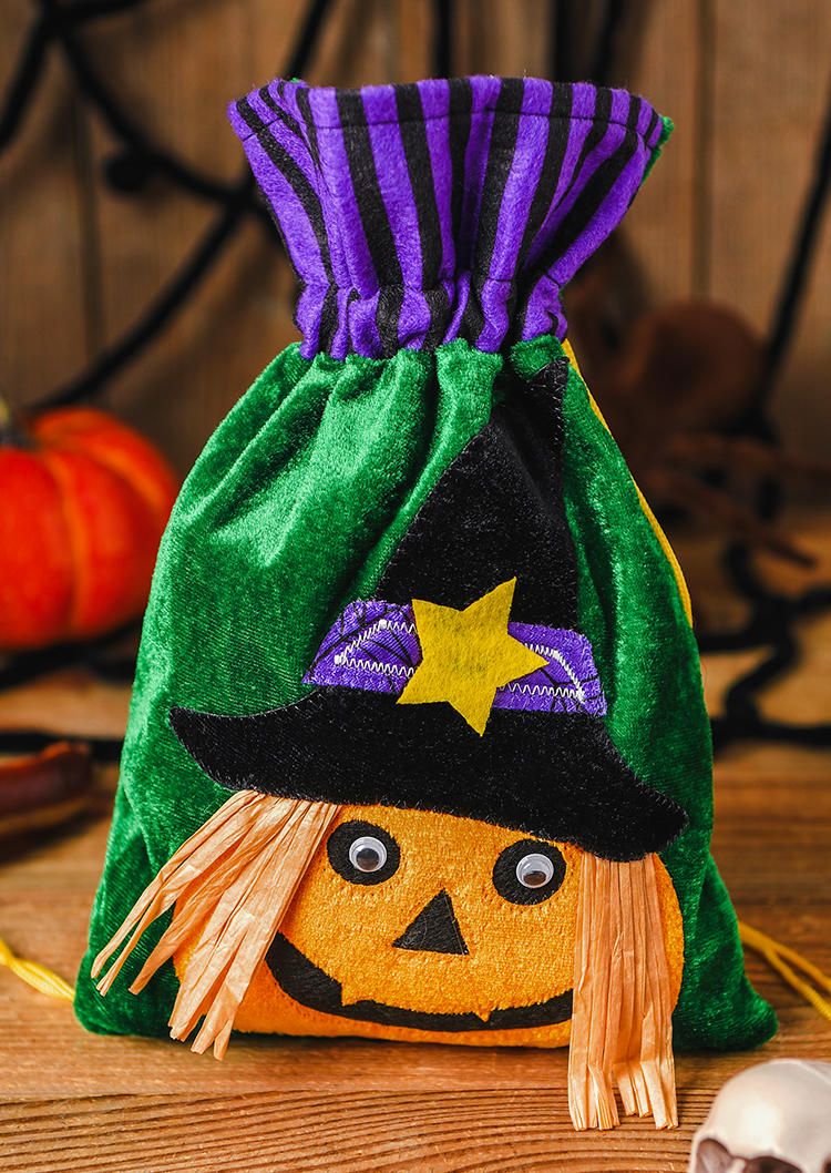 

Storage Bags Halloween Pumpkin Face Skull Candy Drawstring Pocket in Green,Black. Size