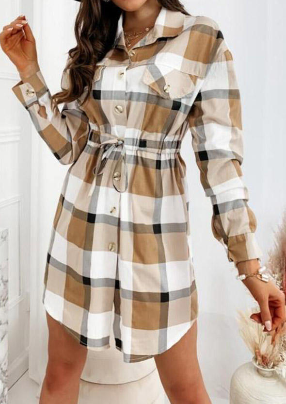 

Mini Dresses Plaid Button Drawstring Mini Dress in Plaid. Size