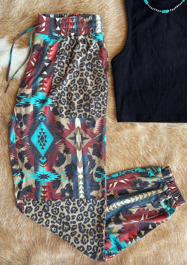 

Pants Leopard Aztec Geometric Drawstring Pants in Multicolor. Size: ,M,L,XL