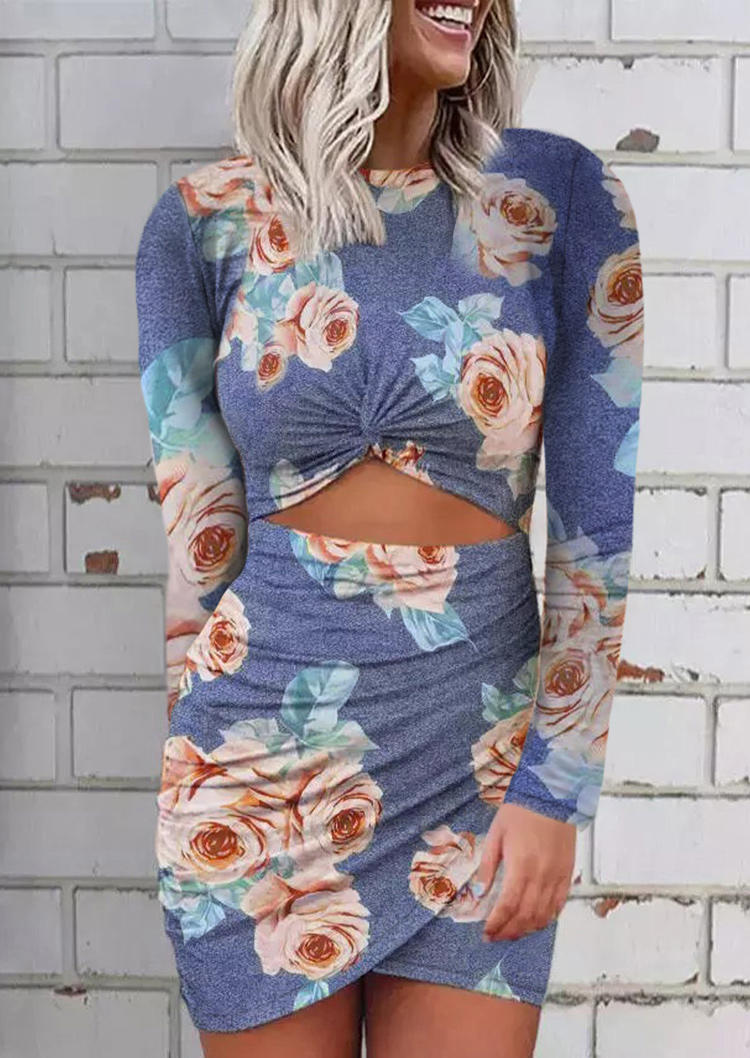 

Bodycon Dresses Floral Hollow Out Twist Bodycon Dress in Gray. Size
