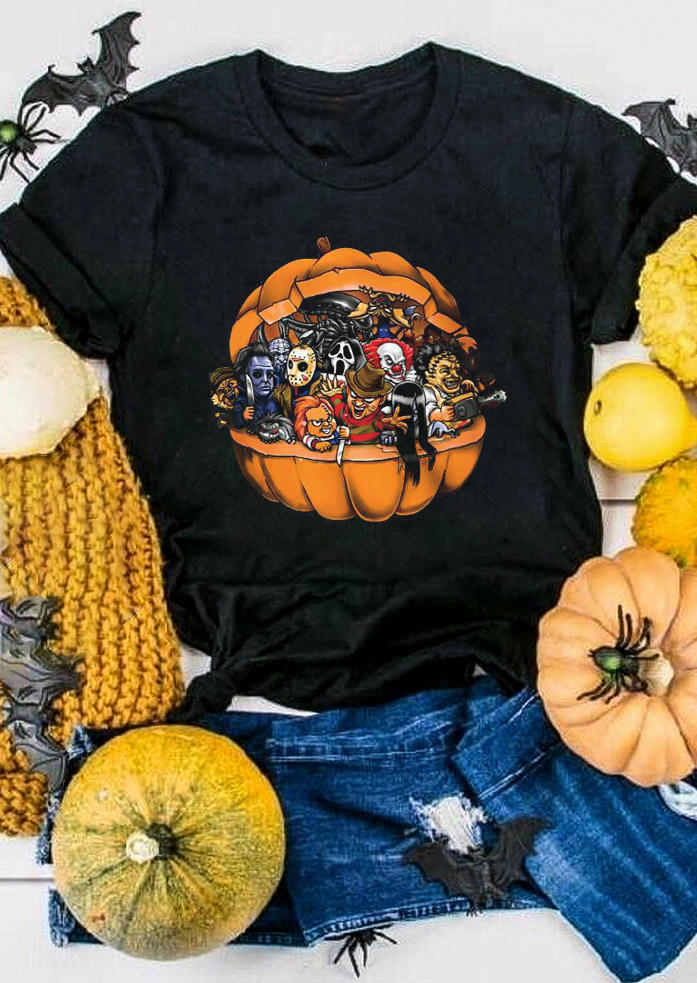 

T-shirts Tees Halloween Pumpkin Horror Movie Character T-Shirt Tee in Black. Size