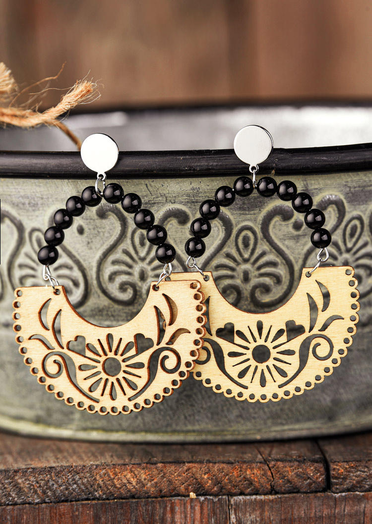 

Earrings Hollow Out Flower Turquoise Beading Earrings in Black,Cyan. Size