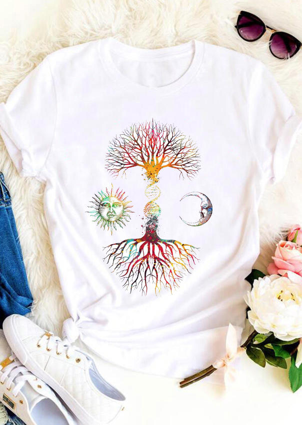 

T-shirts Tees Colorful Tree Of Life Sun Moon T-Shirt Tee in White. Size: ,M,L,XL