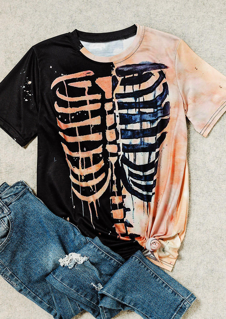 

T-shirts Tees Skeleton Color Block T-Shirt Tee in Multicolor. Size: ,3XL