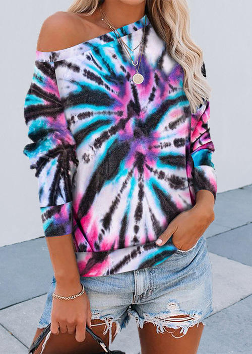 

Blouses Tie Dye Swirl Raglan Sleeve O-Neck Casual Blouse in Multicolor. Size