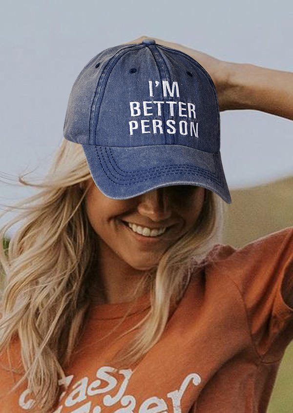 

Hats I'm Better Person Baseball Cap in Blue,Dark Gray. Size