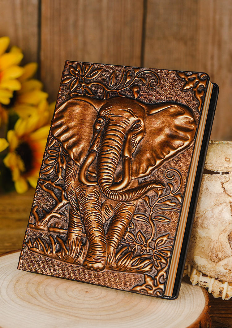 

Vintage Embossed Elephant PU Leather A6 Journal Notebook in Light Brown. Size