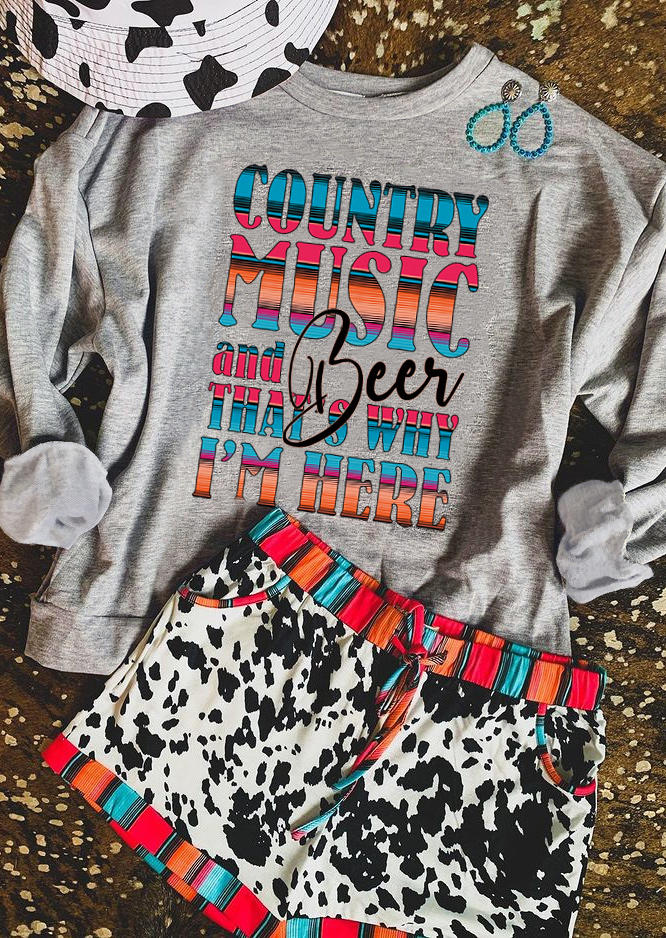 Sweatshirts Country Music And Beer Long Sleeve Sweatshirt in Gray. Size: L,M,S,XL