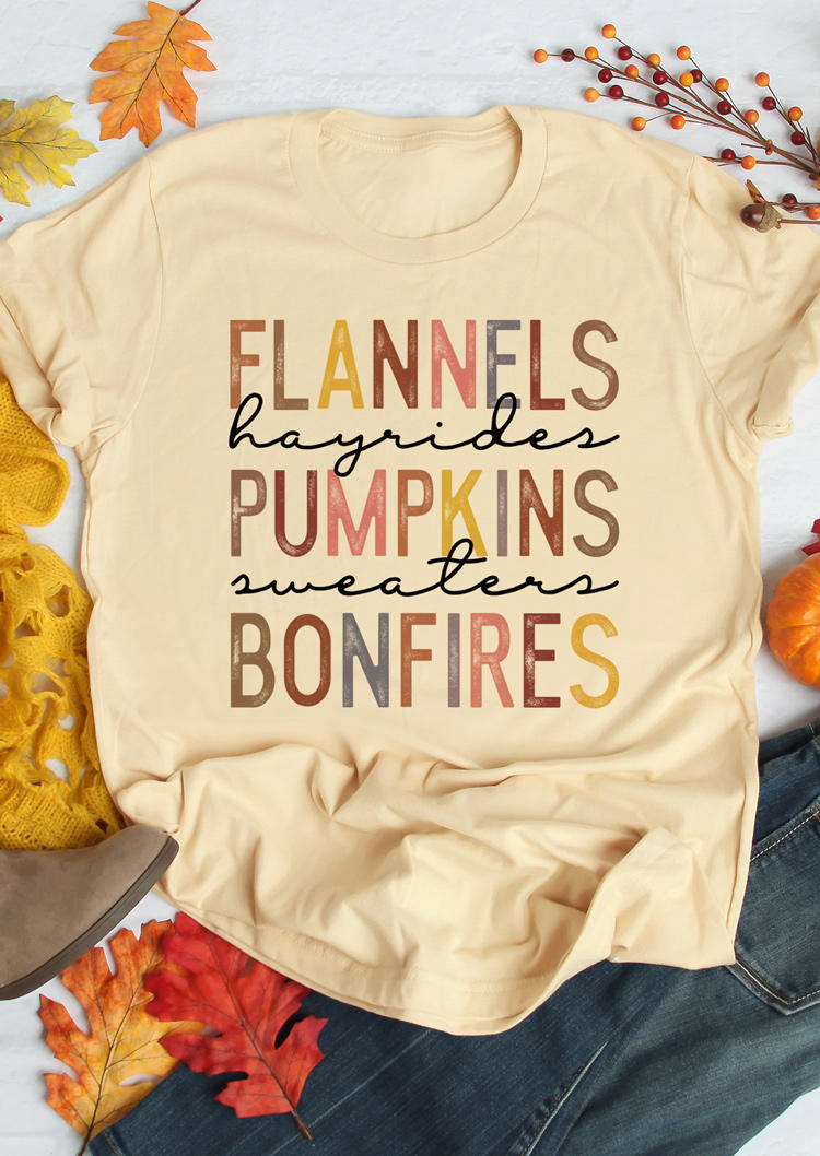 

T-shirts Tees Flannels Pumpkins Bonfires O-Neck T-Shirt Tee in Apricot. Size