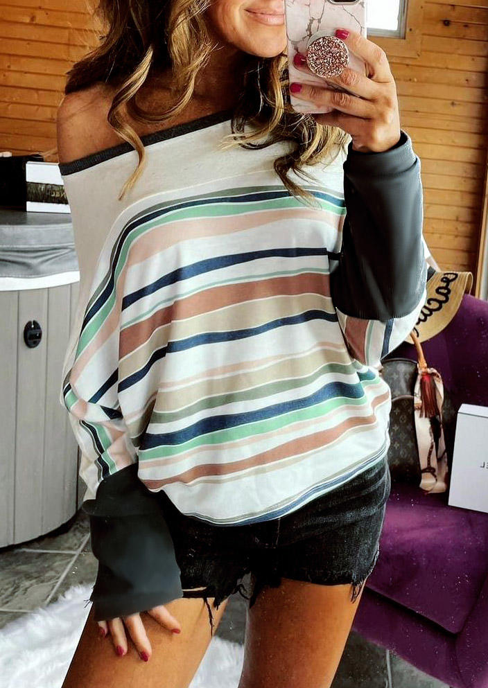 Striped Splicing Long Sleeve Blouse