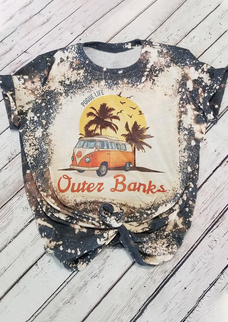 T-shirts Tees Pogue Life Outer Banks Palm Tree Bus Bleached T-Shirt Tee in Gray. Size: 2XL,3XL