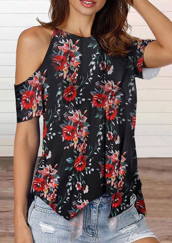 

Blouses Floral Cold Shoulder Short Sleeve Blouse in Multicolor. Size
