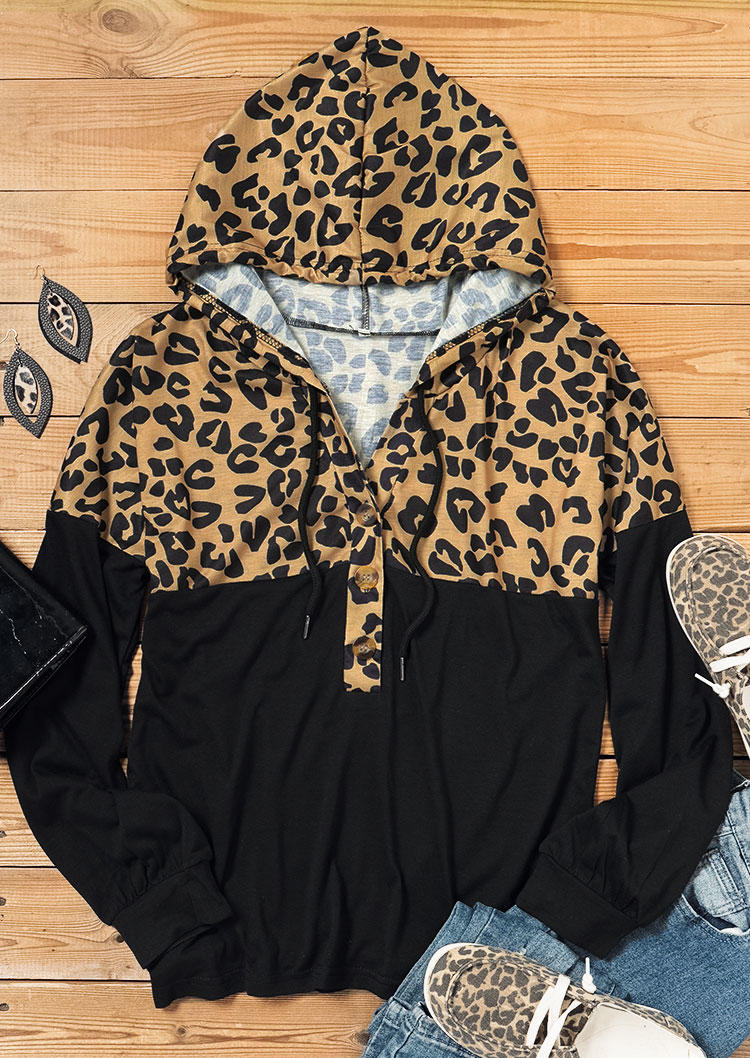 

Blouses Leopard Color Block Splicing Blouse in Black. Size
