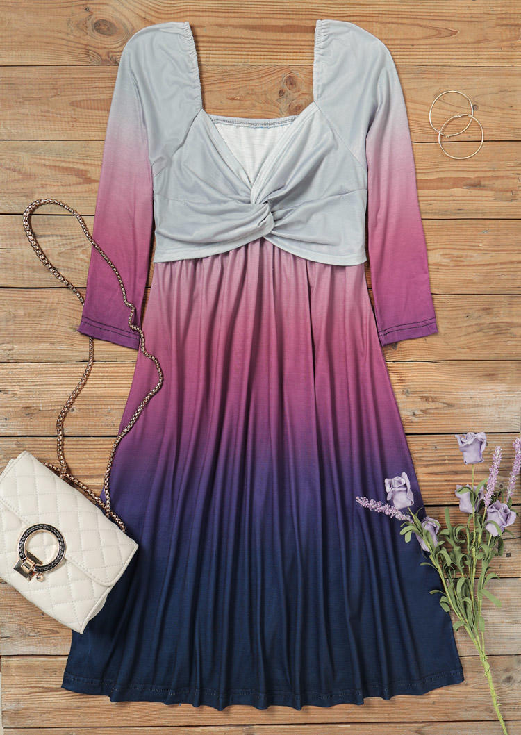 Mini Dresses Gradient Twist Three Quarter Sleeve A-Line Mini Dress in Multicolor. Size: L,M,S,XL