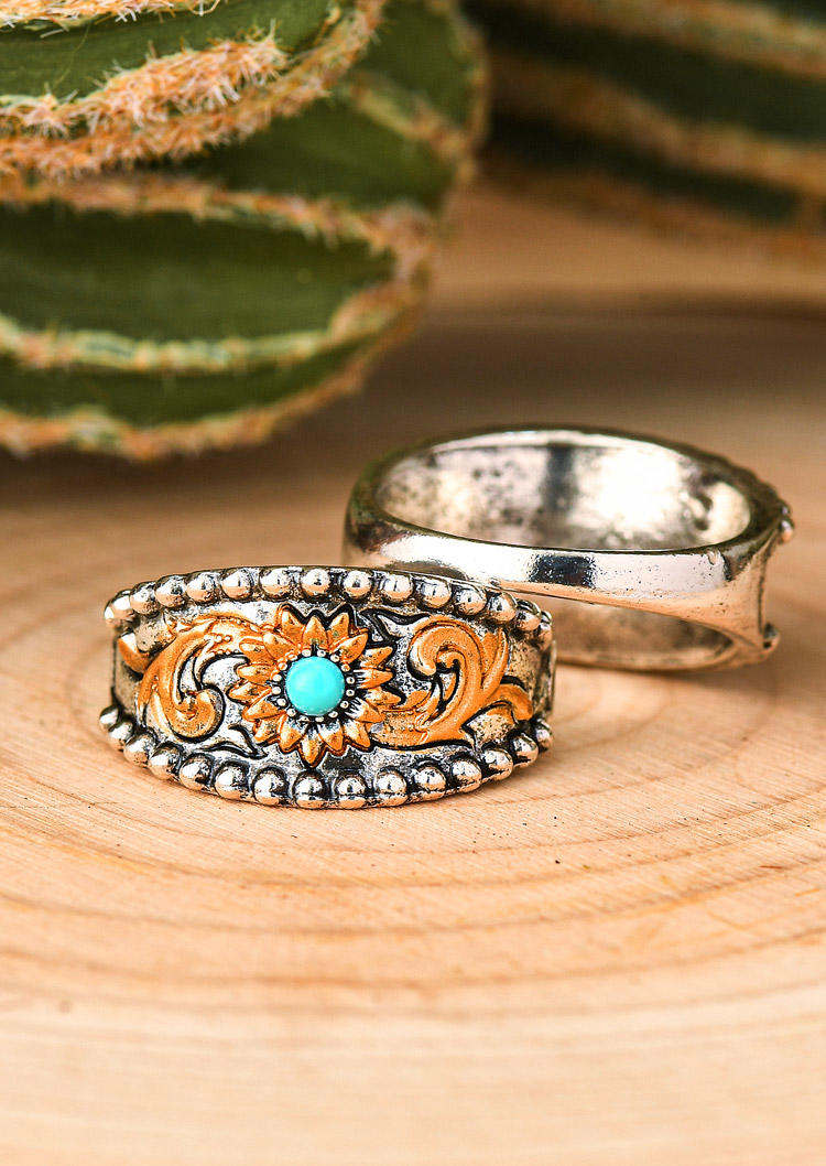 Vintage Embossed Flower Turquoise Ring