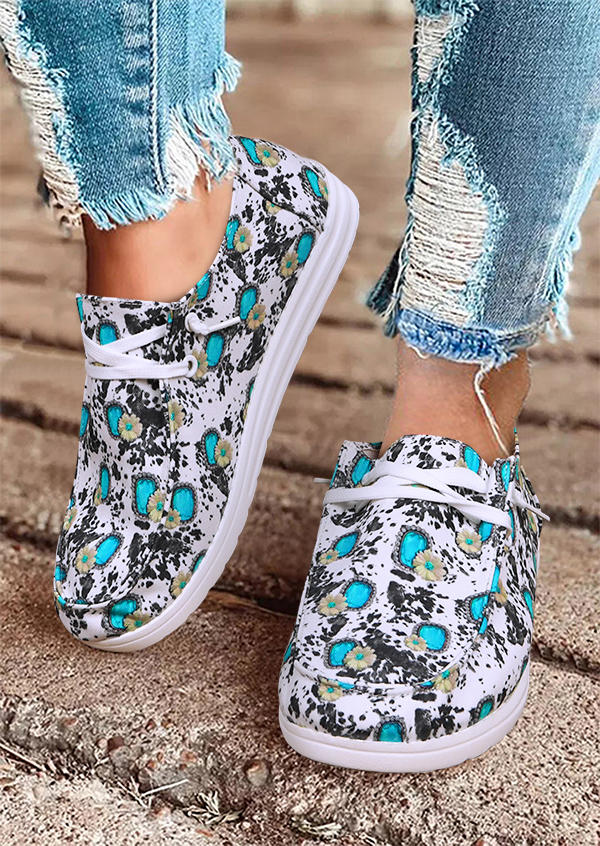 

Sneakers Western Turquoise Tie Round Toe Flat Sneakers in Multicolor. Size: ,38,39,40,41