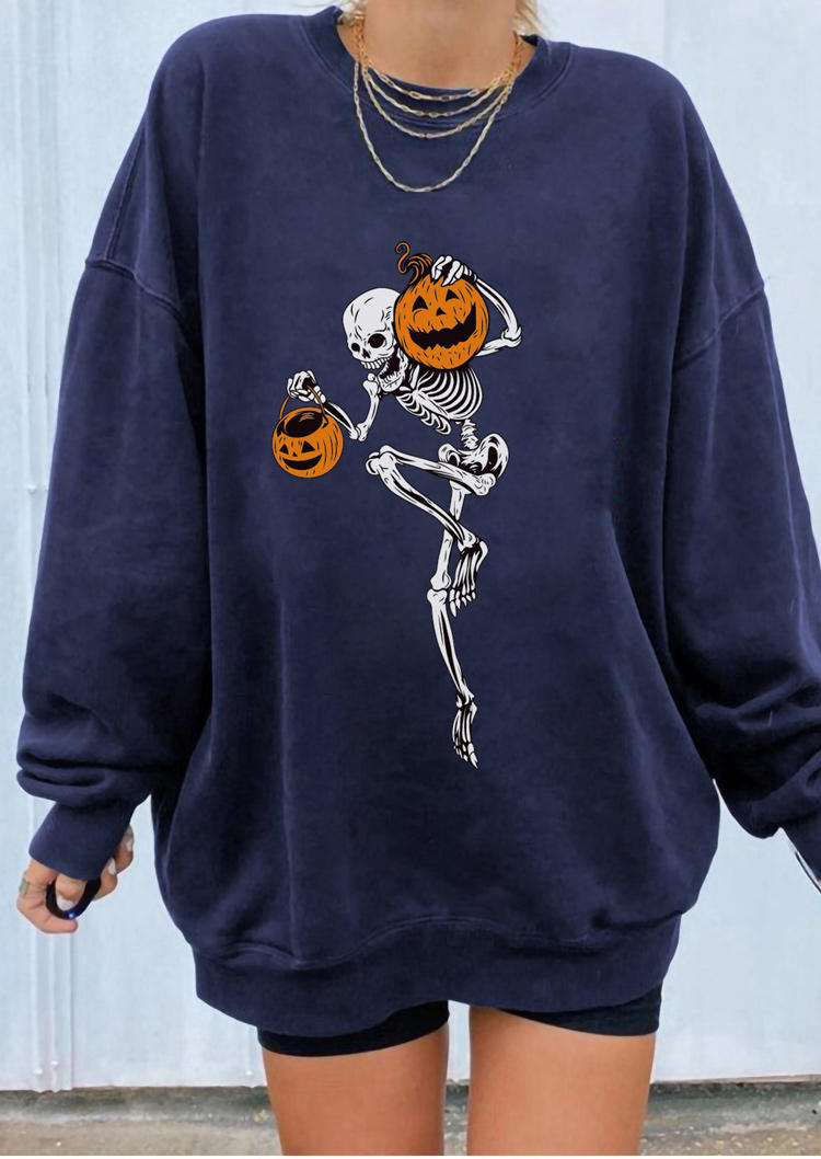 

Sweatshirts Pumpkin Skeleton Sweatshirt in Navy Blue. Size