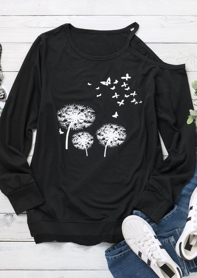

Blouses Dandelion Butterfly One Sided Cold Shoulder Blouse in Black. Size