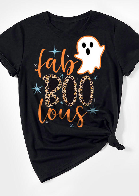Fab Boo Lous Leopard Ghost T-Shirt Tee - Black
