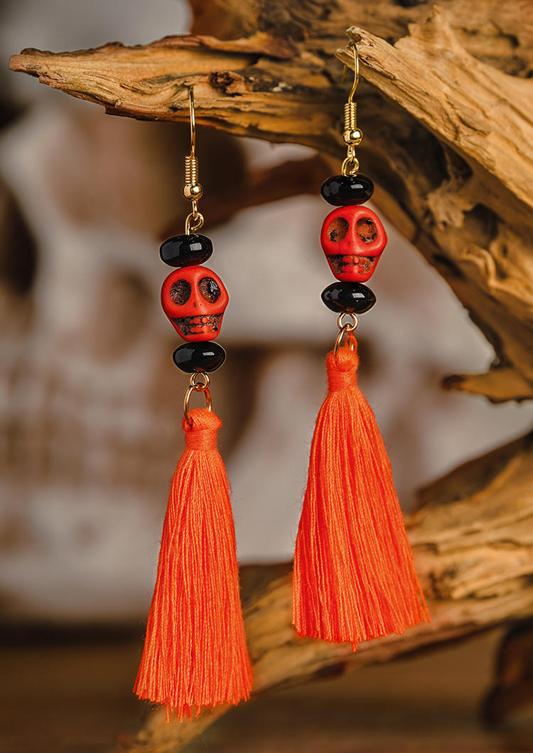 

Earrings Halloween Skull Tassel Earings in Black,Orange. Size