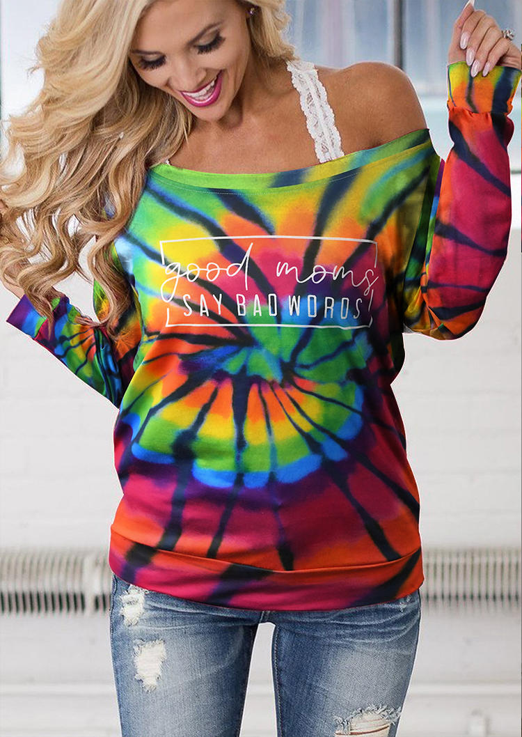 Blouses Good Moms Say Bad Words Tie Dye Blouse in Multicolor. Size: L,M,S,XL