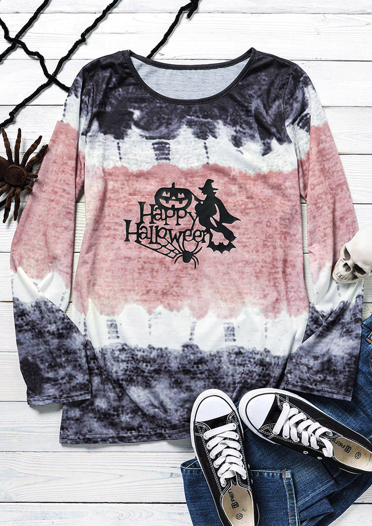 

Blouses Pumpkin Witch Bat Spider Tie Dye Blouse in Multicolor. Size: ,M
