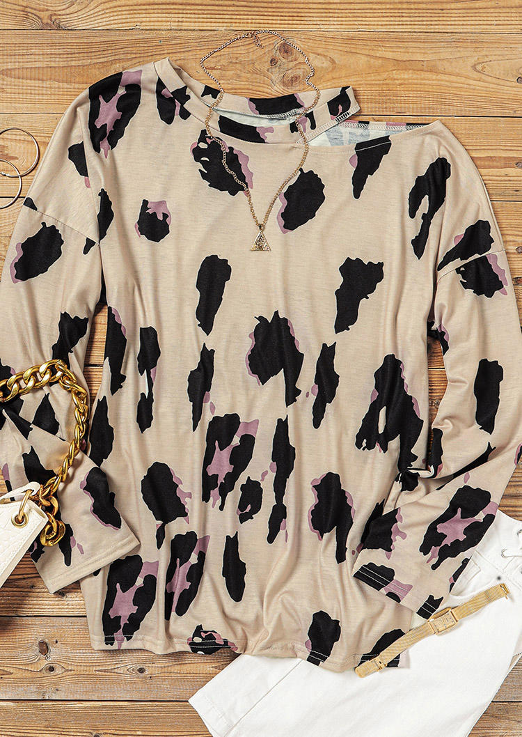 

Blouses Leopard One Sided Cold Shoulder Blouse in Multicolor. Size