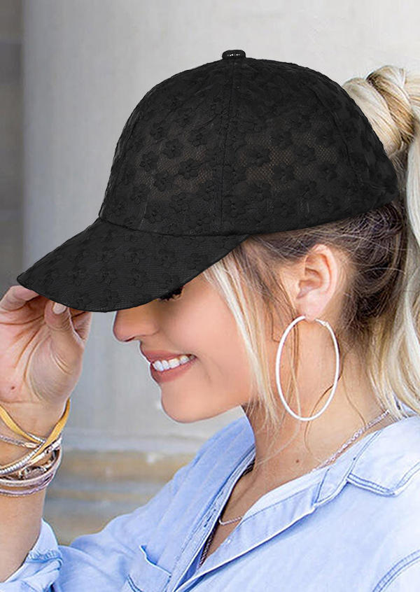 

Hats Lace Hollow Out Ponytail Baseball Cap in Black. Size