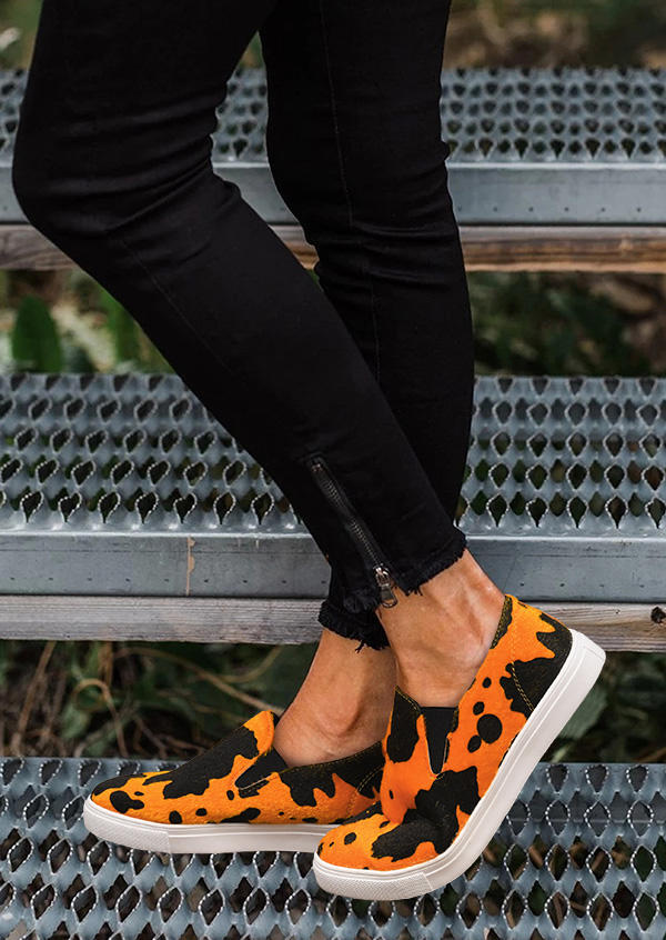 Sneakers Women's Cow Slip On Round Toe Flat Sneakers in Orange. Size: 37,38,40