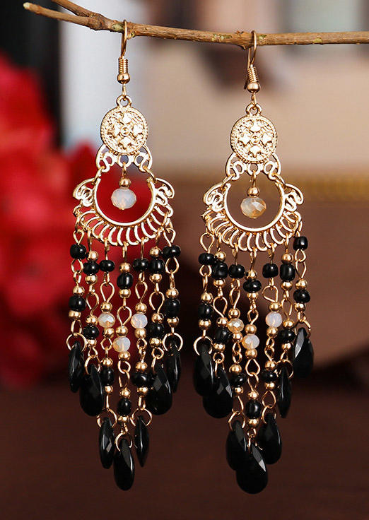 

Earrings Colorful Beading Tassel Hollow Out Long Earrings in Black. Size