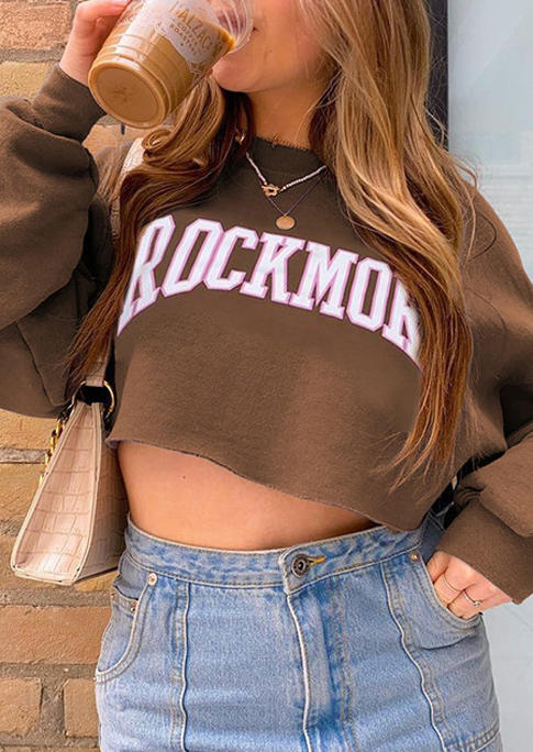 

Sweatshirts Rockmore Long Sleeve Pullover Crop Sweatshirt in Brown. Size: ,M,L
