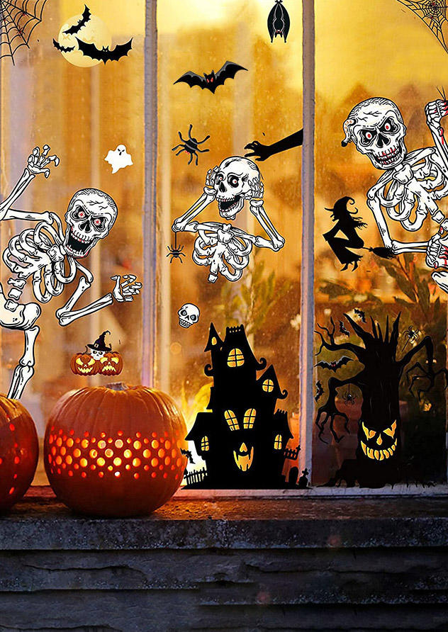 

Halloween Haunted House Skull Bat Wall Decal Sticker in Multicolor. Size