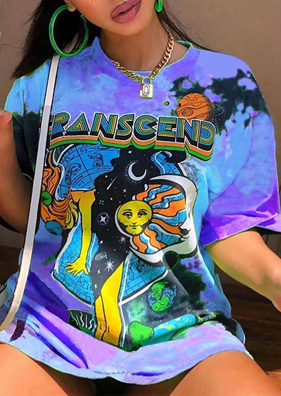 

T-shirts Tees Tie Dye Graphic O-Neck T-Shirt Tee in Blue. Size: ,L,XL,2XL
