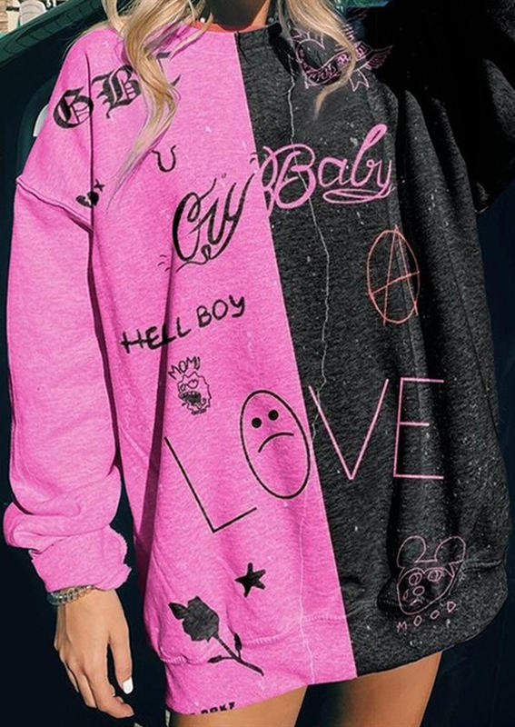 

Sweatshirts Love Color Block Long Sleeve Sweatshirt in Black. Size: ,M,L,XL