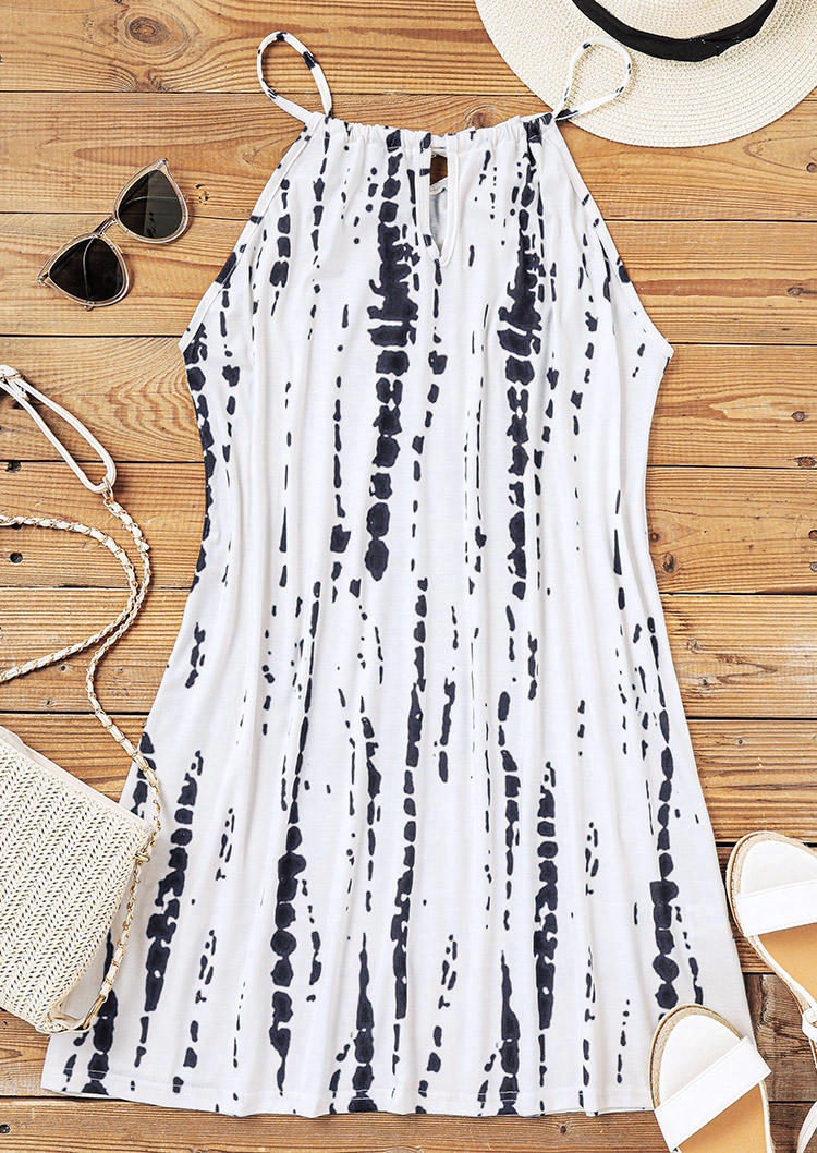 

Mini Dresses Tie Dye Hollow Out Halter Mini Dress in White. Size