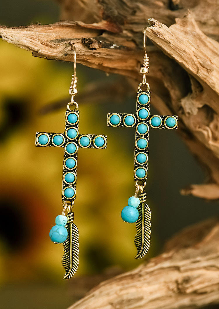 

Earrings Turquoise Cross Feather Earrings in Cyan. Size
