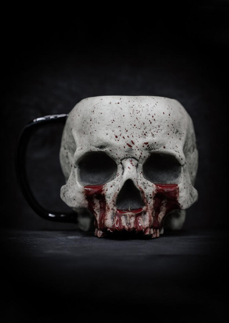 

Halloween Skull Coffee Mug in Red. Size