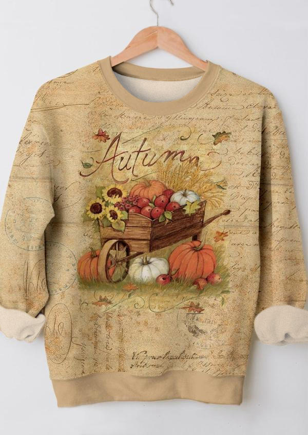 

Sweatshirts Autumn Pumpkin Sunflower Maple Leaf Sweatshirt in Apricot. Size: ,M,L,XL
