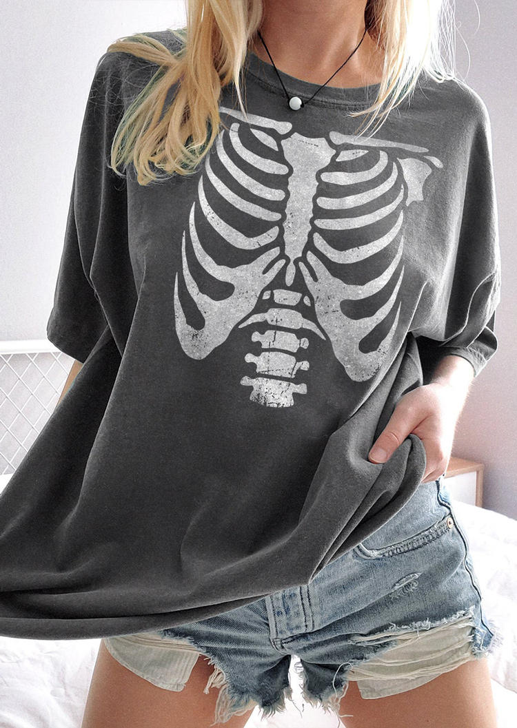 

T-shirts Tees Halloween Skeleton Rib Cage T-Shirt Tee in Dark Grey. Size