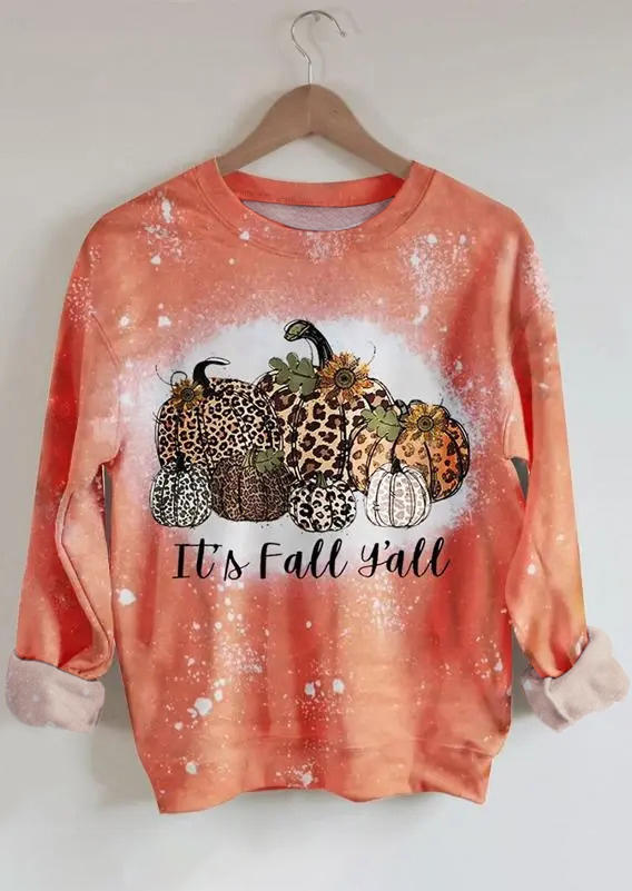

Sweatshirts It' Fall Y'all Leopard Pumpkin Pullover Sweatshirt in Orange. Size: ,M
